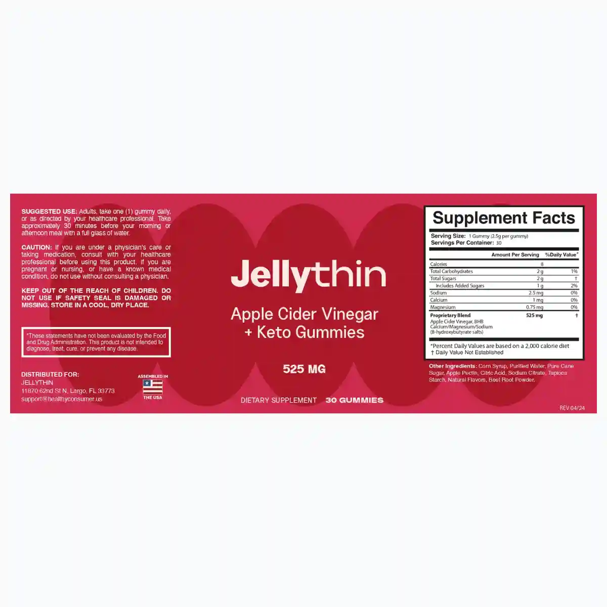 Jellythin Gummies supplement facts
